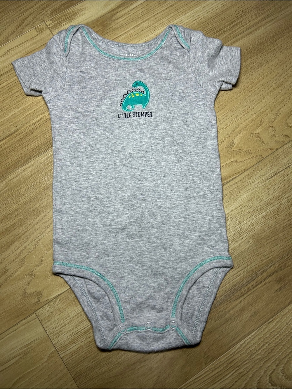 Carter's Gray Onesie with Teal Dinosaur Accent